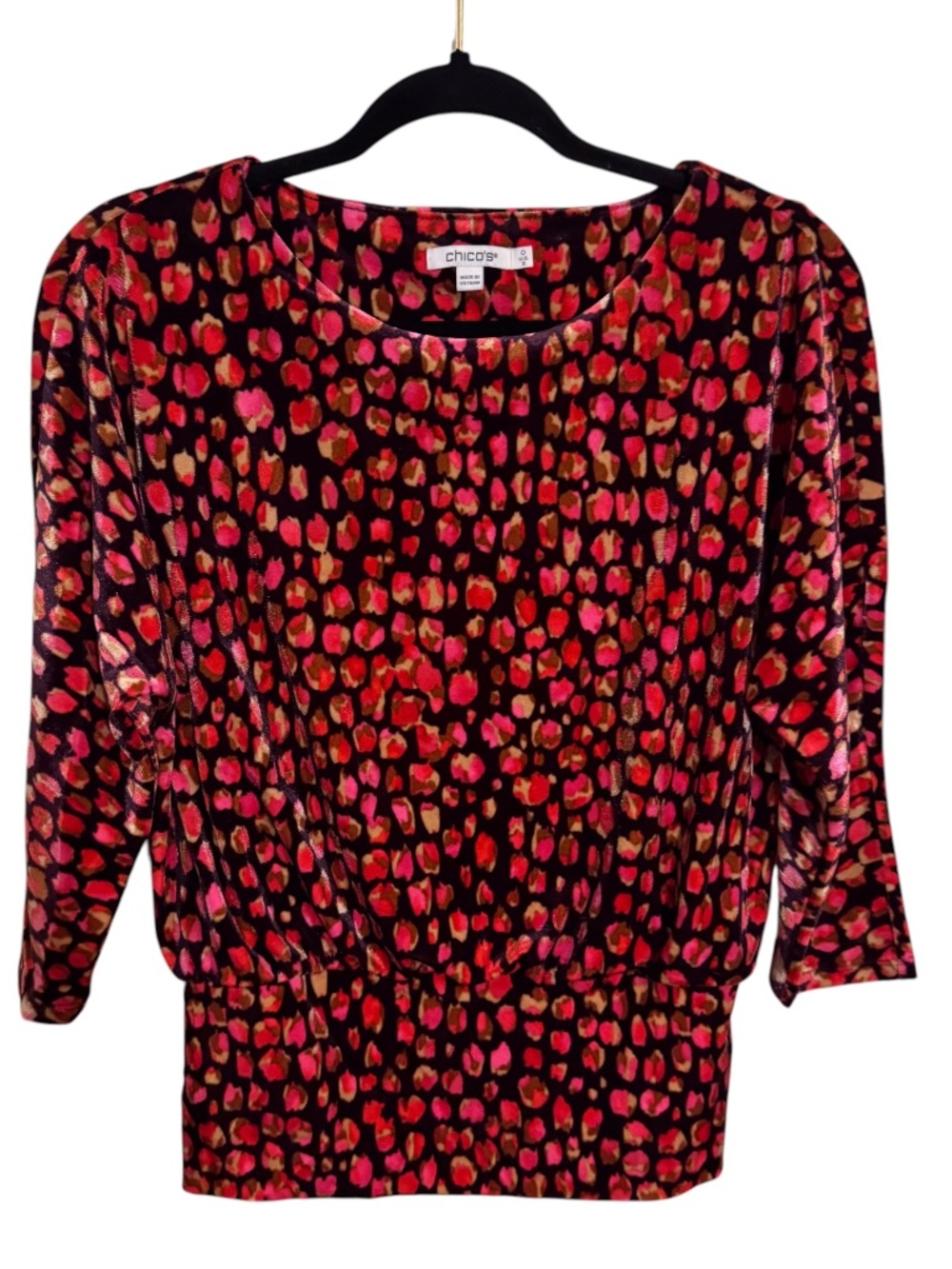 Chicos Size 0 Small Multicolor Velvet Top Boho Geometric Long Sleeve Blouse